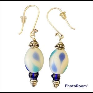 White & Blue Ceramic Earrings